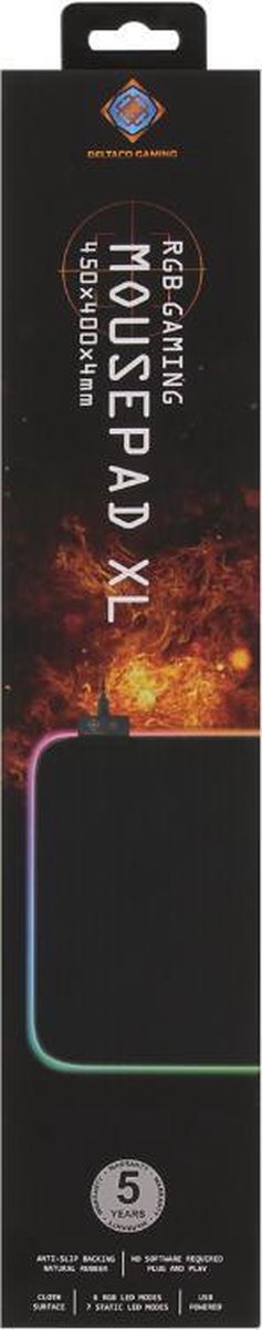 DELTACO GAM-078 - Gaming Muismat XL - RGB Gaming Muismat XL (450x400x4 mm)